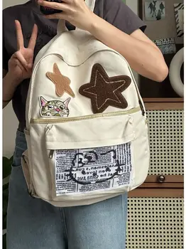 Японский 2023 Новый Женский рюкзак с мультяшной наклейкой Harajuku Cat Star Большой емкости для отдыха, школьные сумки для студентов колледжа