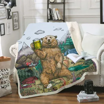 Кемпинг Пивной Медведь Одеяло 3D полное печатное Носимое Одеяло Для Взрослых И Детей Теплое Шерп Одеяло Прямая Доставка