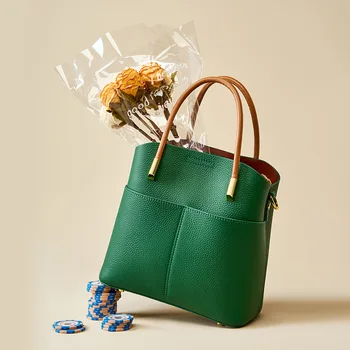 2023 новая универсальная сумка из мягкой кожи с верхом, нишевый дизайн, сумка-ведро из натуральной кожи, сумка из воловьей кожи, роскошная сумка большой емкости для путешествий