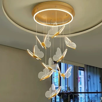 Современная светодиодная люстра в виде бабочки, Акриловая подсветка лестницы выставочного зала для спальни, Ночник, Осветительные приборы
