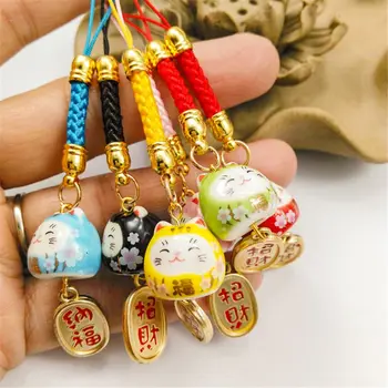 Японские Ремешки для телефона Lucky Cat, Милый Брелок, Аксессуары для сумки, ремешок для ключей от телефона, Шнурок, Брелок для ключей от автомобиля, Веревочный Декор