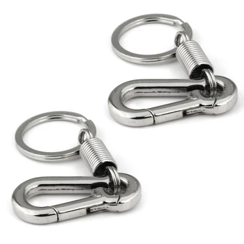 2X Брелок для ключей с прочным карабином, полированный брелок для ключей, пружинный брелок для деловых ключей, серебристый