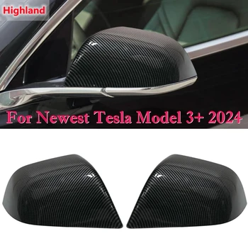 Крышка зеркала заднего вида из углеродного волокна для новейшей модели Tesla 3 + 2024 Highland, крышки боковых зеркал заднего вида ABS 2ШТ