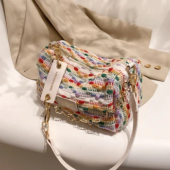 Кошельки и сумочки 2023, летние новинки смешанных цветов, яркая корейская версия, универсальные вязаные сумки с металлическим декором для женщин